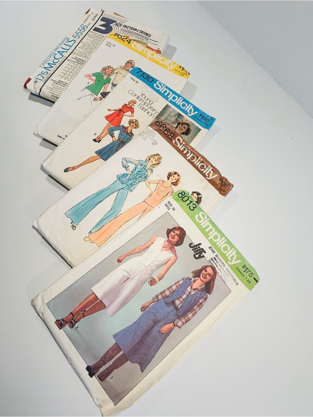Lot of 5 Vintage 1970s Sewing Patterns Simplicity McCall’s Jumpsuit Dresses Pant